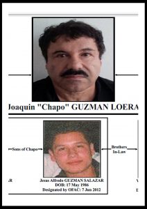 Mexican drug lord Joaquin 'El Chapo' Guzman (top) and his son Jesus Alfredo Guzman Salazar (bottom). A son of Mexican drug lord Joaquin 'El Chapo' (Shorty) Guzman was reportedly among six people kidnapped at a restaurant in the Pacific resort city of Puerto Vallarta, Jalisco State, Attorney General Eduardo Almaguer said on 16 August. An examination of items found in the cars of the victims, sitting abandoned in the restaurant parking lot, allowed authorities to confirm that Jesus Alfredo Guzman Salazar, 29, was one of the hostages, Almaguer told a press conference in Puerto Vallarta. EPA
