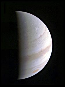 rom NASA's Juno spacecraft on 27 August 2016 when the craft was 703,000 km away. The craft made its first successful flyby of the planet on 27 August, at one point passing around 4,200 km above the planet's surface. NASA's Jet Propulsion Laboratory, Pasadena, California, USA manages the Juno mission for the principal investigator, Scott Bolton, of Southwest Research Institute in San Antonio. The Juno mission is part of the New Frontiers Program managed at NASA's Marshall Space Flight Center in Huntsville, Alabama. Lockheed Martin Space Systems, Denver, built the spacecraft. JPL is a division of the California Institute of Technology in Pasadena. EPA/NASA/JPL-Caltech/SwRI/MSSS 