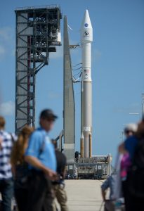 A handout picture made available by NASA on 08 September 2016 shows the United Launch Alliance Atlas V rocket with NASA's Origins, Spectral Interpretation, Resource Identification, Security-Regolith Explorer (OSIRIS-REx) spacecraft on board after arriving at Space Launch Complex 41 on 07 September, 2016 at Cape Canaveral Air Force Station in Florida, USA. OSIRIS-REx is scheduled to launch on 08 September and will be the first US mission to sample an asteroid, retrieve at least 60 grams of surface material and return it to Earth for study. The asteroid, Bennu, may hold clues to the origin of the solar system and the source of water and organic molecules found on Earth. EPA/NASA/Joel Kowsky HANDOUT EDITORIAL USE ONLY