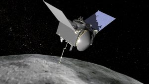 An artists impression made available by NASA on 09 September 2016 shows the OSIRIS-REx probe as it is taking a sample from the Bennu asteroid. NASA's Atlas V rocket lifted off on Thursday from Cape Canaveral, Florida, USA, with the OSIRIS-REx space probe en route to the asteroid Bennu, whose trajectory could be a danger to Earth in the future. EPA/NASA HANDOUT EDITORIAL USE ONLY