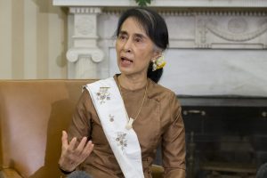 State Counsellor of Myanmar Aung San Suu Kyi delivers remarks to members of the news media during her meeting with US President Barack Obama in the Oval Office of the White House in Washington, DC, USA, 14 September 2016. Obama and Aung San Suu Kyi discussed trade relations, such as current US sanctions against the Southeast Asian country. This is Aung San Suu Kyi's first visit to the US since assuming the position of State Counsellor following her party's win in the election of November 2015. EPA/MICHAEL REYNOLDS