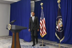 US President Barack Obama arrives to hold a press conference about the recent bombing in the New York region at the Lotte New York Palace Hotel in New York, USA, 19 September 2016. On the evening of 17 September 2016, a bomb placed in a dumpster exploded in lower Manhattan injuring at least 29 people. EPA/ANTHONY BEHAR / POOL