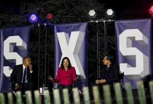 US President Barack Obama (L), US actor Leonardo DiCaprio (R) and Dr. Katharine Hayhoe (C) participate in a panel discussion on climate change as part of the White House South by South Lawn event, on the South Lawn of the White House, Washington DC, 03 October 2016. EPA