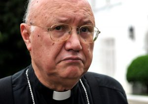 A picture made available on 09 November 2009 shows Vatican President of the Pontifical Council for Social Communications, Archbishop Claudio Maria Celli, talking to reporters in Havana, Cuba, on 8 November 2009, before the end of his four day visit to the island. EFE