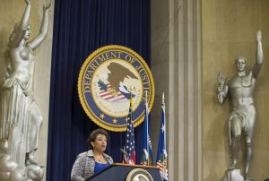 US Attorney General Loretta Lynch delivers remarks at the annual Justice Department Hispanic Heritage Month program, at the Justice Department in Washington, DC, USA, 11 October 2016. EFE