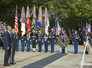 United States President Barack Obama, left, and US Army Major General Bradley A. Becker, Commander, US Army Military District of Washington, left center, stand at attention during a wreath-laying ceremony at the Tomb of the Unknown Soldier at Arlington National Cemetery on Veteran's Day, in Arlington, Virginia, USA, 11 November 2016. EPA/Ron Sachs / POOL